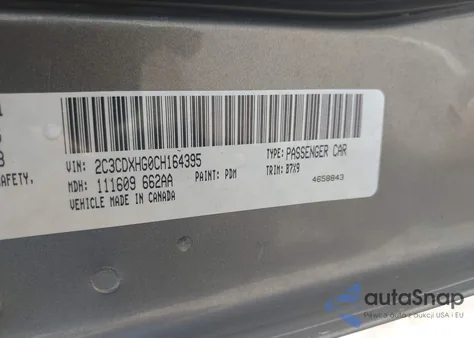 2012 Dodge Charger Sxt из США, поврежденный, VIN 2C3CDXHG0CH164395